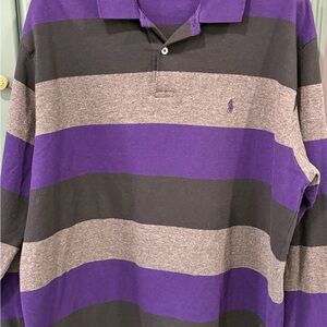 Polo by Ralph Lauren Men's Striped Polo Shirt in Purple and Gray